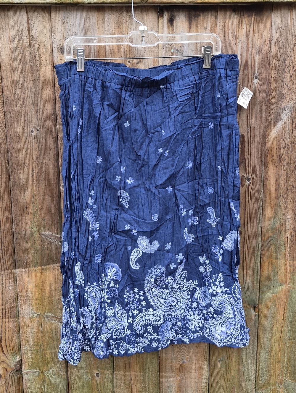 Eddie Bauer Size Larde Navy Blue Paisley Midi Skirt